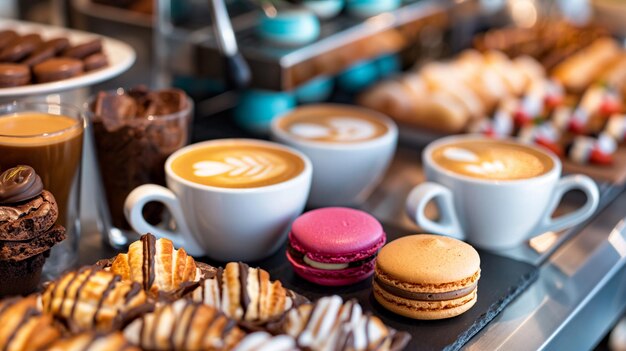 Foto ein tisch mit kaffeekekse und kaffee darauf