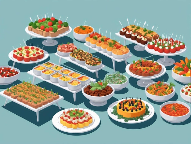Ein Tisch mit vielen verschiedenen Arten von Nahrungsmitteln