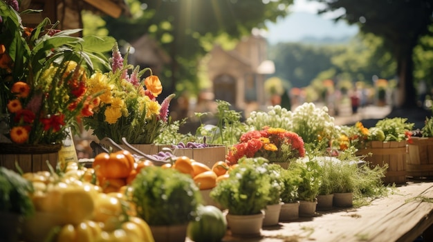 Foto ein tisch überfüllt mit verschiedenen arten von frischem gemüse