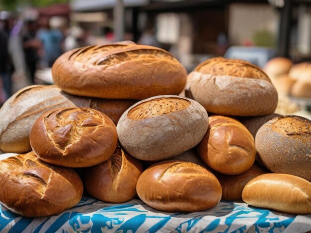 ein Tisch voller Brote und Brötchen auf einem Tisch