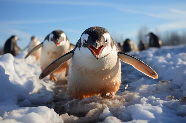 Ein tollpatschiger Pinguin, der auf einer von der KI generierten Eisfläche ausrutscht