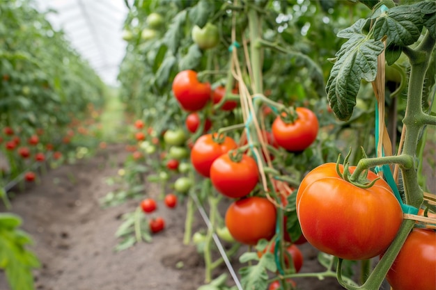 ein Tomatenfeld, das reif ist und zur Ernte bereit ist