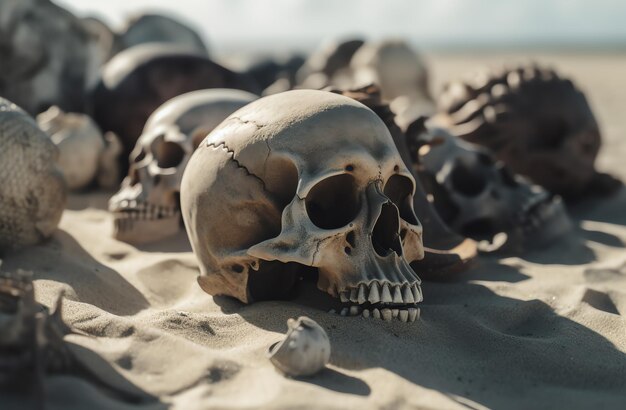 Foto ein totenkopf im sand mit dem wort totenkopf darauf