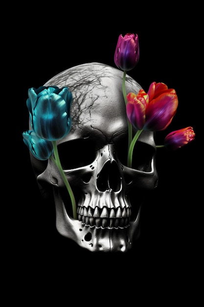 Foto ein totenkopf mit blumen darauf