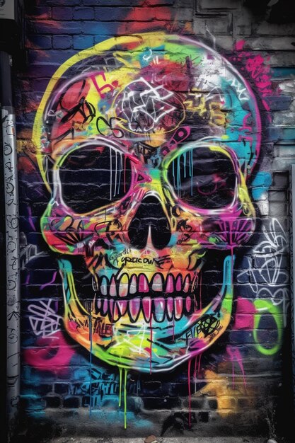 Ein Totenkopf mit einem Totenkopf darauf, auf dem „Graffiti“ steht