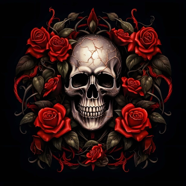 Ein Totenkopf mit Rosen-KI erzeugt