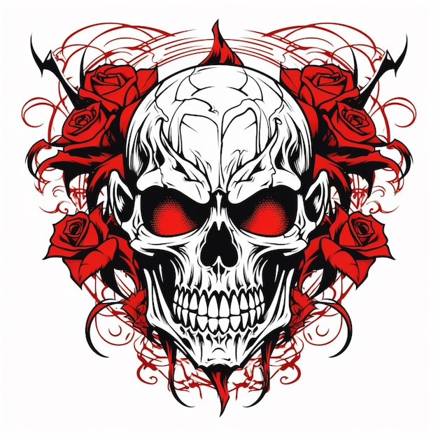 ein Totenkopf mit Rosen und einem Rosen-Tattoo-Design mit generativer KI