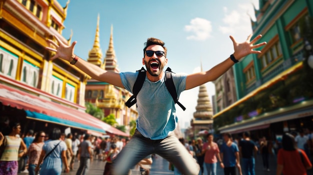 Ein Tourist genießt seine Reise zu einer berühmten Sehenswürdigkeit in Bangkok