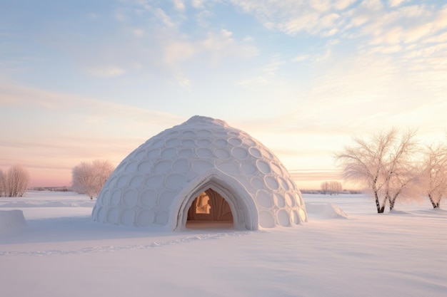 Ein traditionelles Iglu, gebaut in einer verschneiten Landschaft