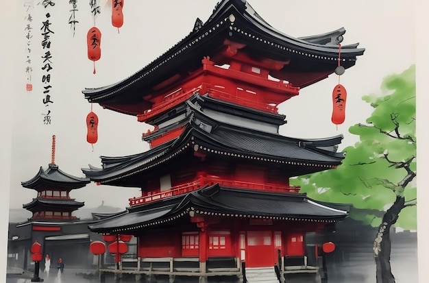 Ein traditionelles Tintenbild von Asakusa