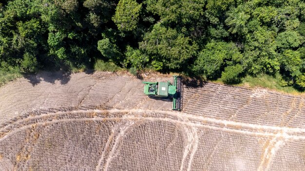 Ein Traktor bei der Sojabohnenernte auf einer Farm in Brasilien