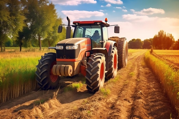 Ein Traktor fährt durch ein Feld mit einem Himmel als Hintergrund.