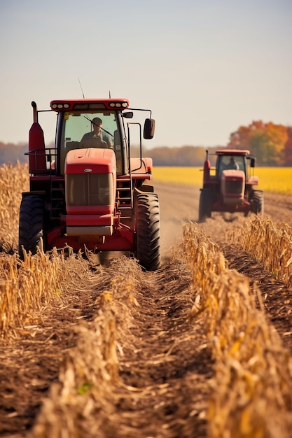 Ein Traktor fährt durch ein Weizenfeld