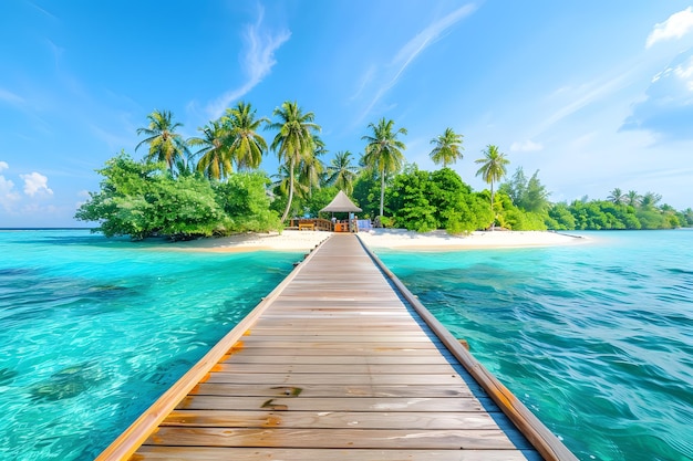 ein tropischer Strand auf den Malediven mit wenigen Palmen und einer blauen Lagune