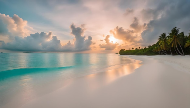 Foto ein tropischer strand mit einer tropischen insel im hintergrund