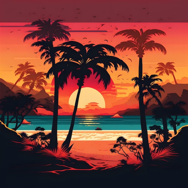 Ein tropischer Strand mit Palmen und Sonne