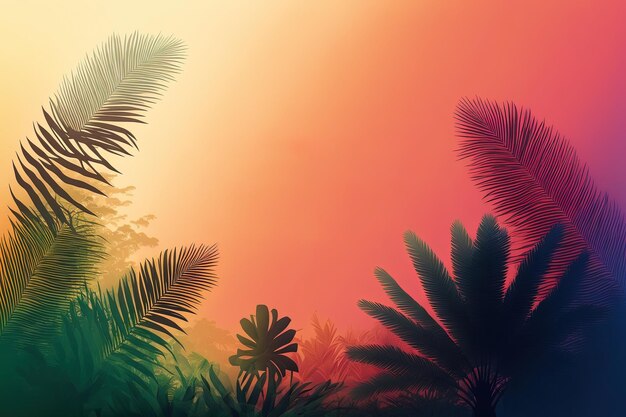 Ein tropischer Wald mit Palmen im Vordergrund