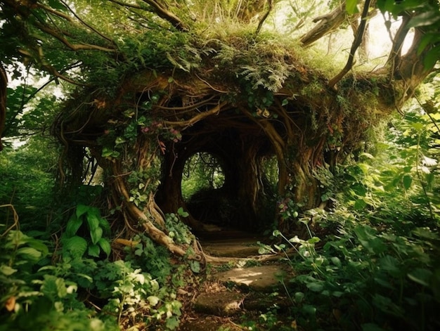 Ein Tunnel im Wald, auf dem ein Baum wächst