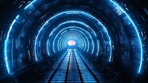 Foto ein tunnel mit blauem licht