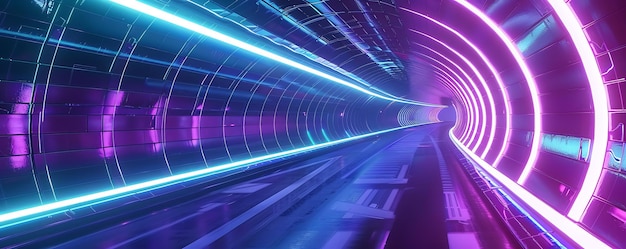 ein Tunnel mit blauem und rosa Licht