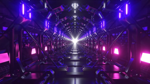 Ein Tunnel mit einem Licht oben und einem violetten Licht unten.