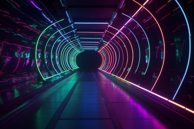 Ein Tunnel mit Neonlicht und blauem Licht