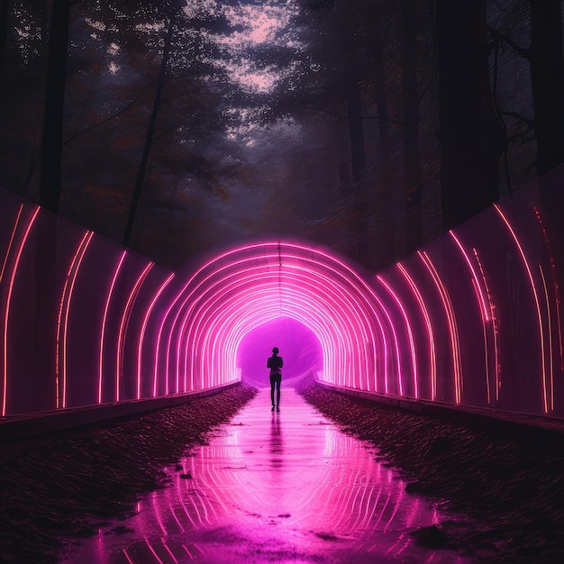 Ein Tunnel mit rosa Licht
