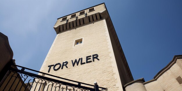 Ein Turm mit der Aufschrift „tor wr“.