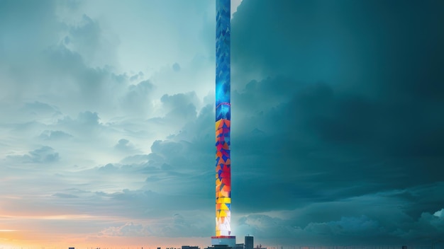 Ein Turm mit einem regenbogenfarbenen Design, auf dem „der Turm“ steht.