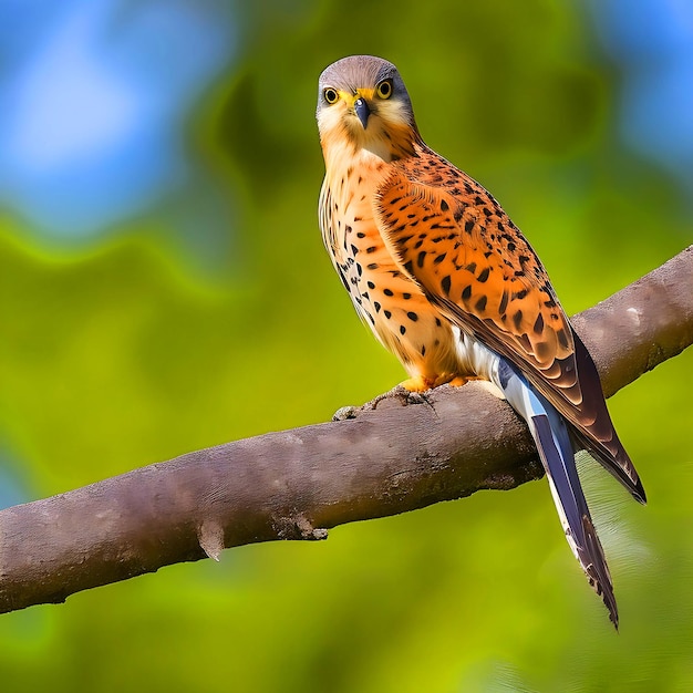 Ein Turmfalkenvogel sitzt auf einem Ast