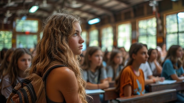 Foto ein überfülltes klassenzimmer mit engagierten schülern