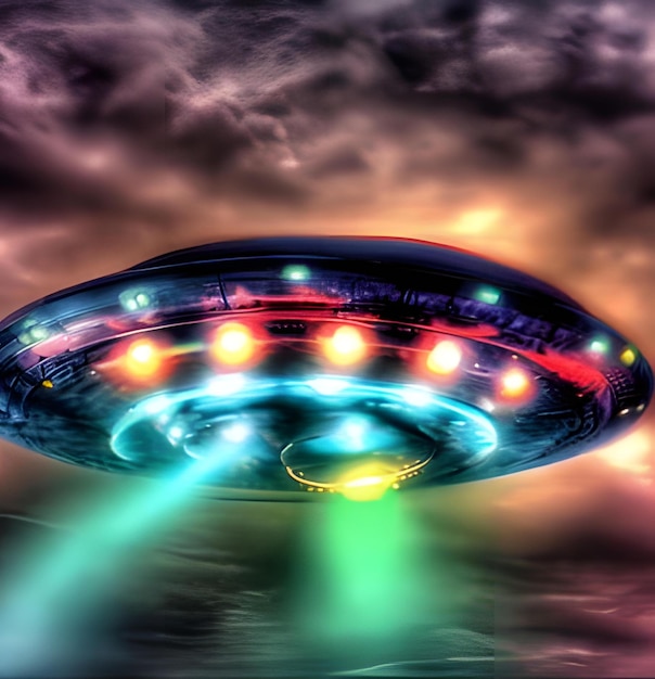 Ein UFO mit farbigen Lichtern und einem Rätsel von