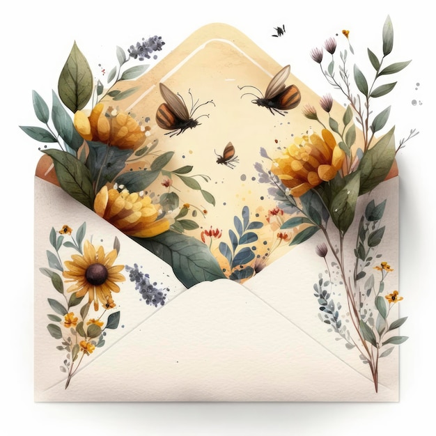 Ein Umschlag mit Blumen und einem Schmetterling darauf.