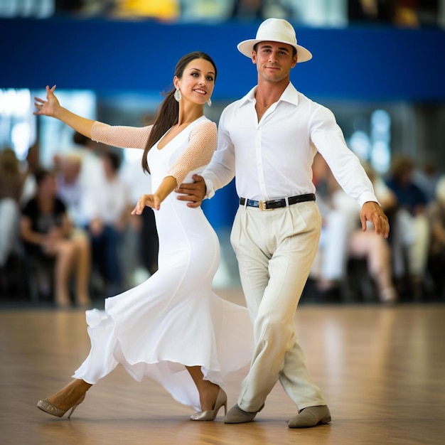 Foto ein unbekanntes tanzpaar in einer tanzposition während des grand slam-standards bei der deutschen open-meisterschaft