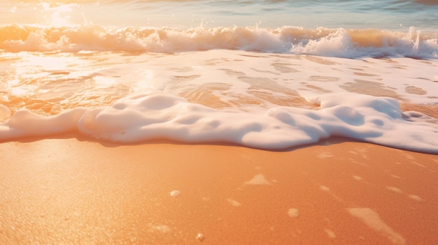 Ein unberührter Strand glänzt im goldenen Licht von KI