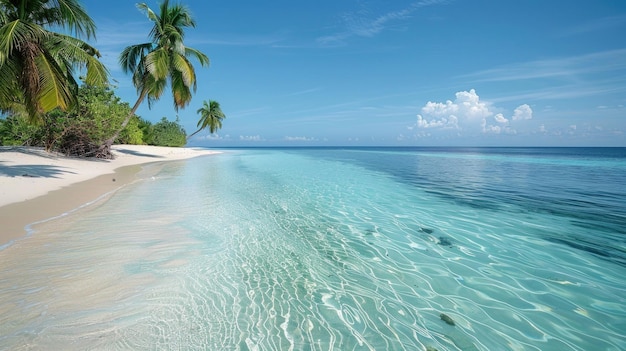 Ein unberührter tropischer Strand mit klarem blauem Wasser