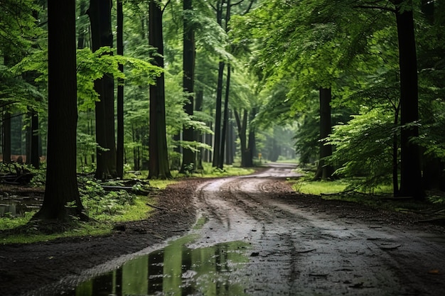 ein unfruchtbarer Pfad durch den Wald ein asphaltierter Pfad zwischen den Wäldern