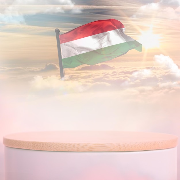 Ein Ungarn-Flagge-Podium-Wolken-Himmel-Hintergrund
