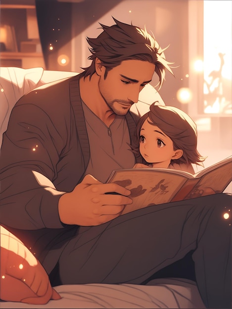 Ein Vater liest ein Buch für seine Tochter