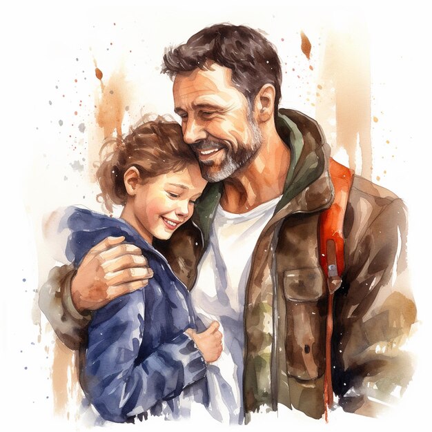 ein Vater und ein Mädchen lächeln und umarmen sich