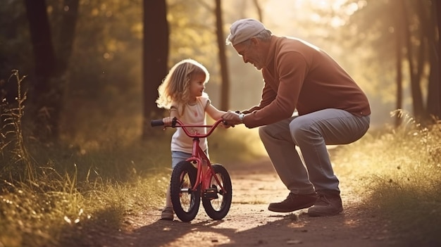 Ein Vater und eine Tochter auf einem Fahrrad