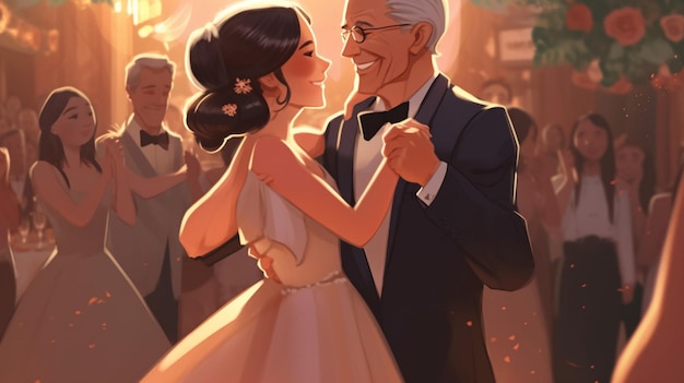 Ein Vater und eine Tochter tanzen auf einer Hochzeit
