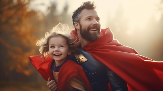 Foto ein vater und seine tochter stehen auf einem berg mit den worten superman auf der rückseite glücklicher vatertag