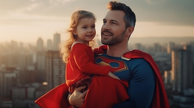 Foto ein vater und seine tochter stehen auf einem berg mit den worten superman auf der rückseite glücklicher vatertag