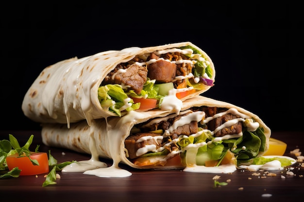 Ein vegetarischer Shawarma-Wrap mit Tahini-Sauce