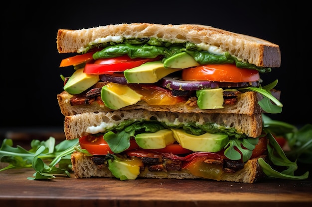 Ein vegetarisches Sandwich, vollgepackt mit geröstetem Gemüse