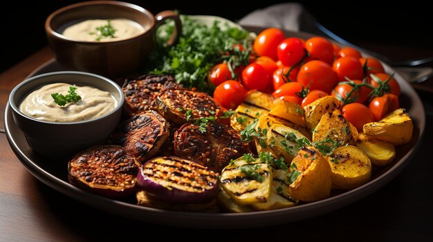 Foto ein vegetarisches teller mit geröstetem gemüse