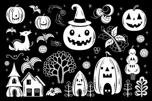Foto ein vektor von halloween in schwarz-weißer farbgebung für ein farbbuch für kinder