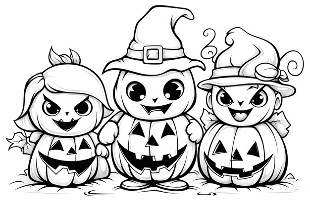 Ein Vektor von Halloween in schwarz-weißer Farbgebung für ein Farbbuch für Kinder