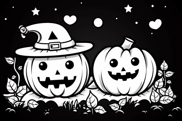 Ein Vektor von Halloween in schwarz-weißer Farbgebung für ein Farbbuch für Kinder